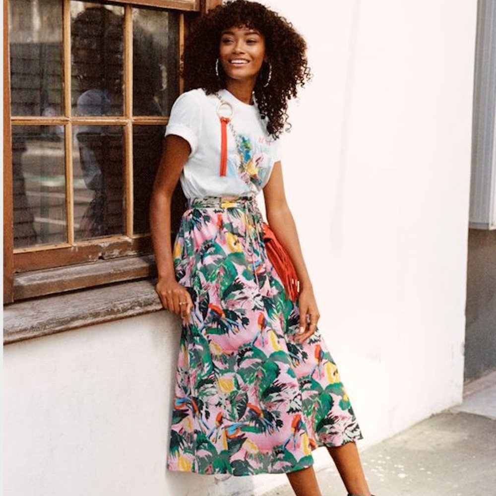 & Other Stories Tropical Cotton Midi-Skirt